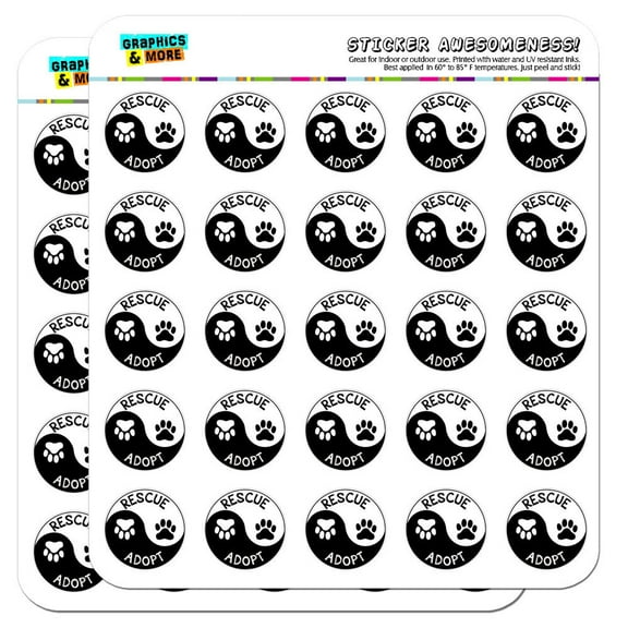 Rescue Adopt Yin Yang Paw Prints Dogs Cats 1" Scrapbooking Crafting Stickers