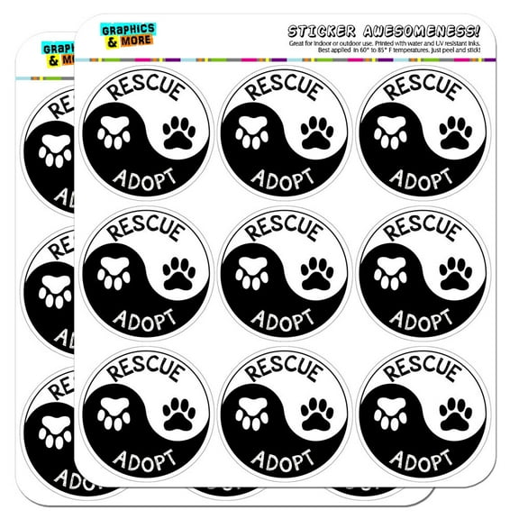 Rescue Adopt Yin Yang Paw Prints Dogs Cats 2" Scrapbooking Crafting Stickers