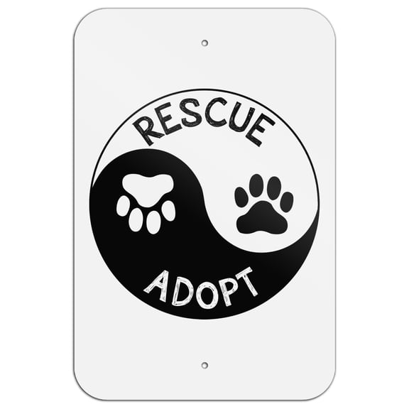 Rescue Adopt Yin Yang Paw Prints Dogs Cats Home Business Office Sign - Metal - 6" x 9" (15.3cm x 22.9cm)