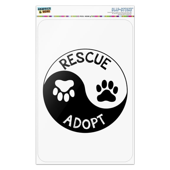 Rescue Adopt Yin Yang Paw Prints Dogs Cats Home Business Office Sign - Window Sticker - 6" x 9" (15.2cm x 22.9cm)