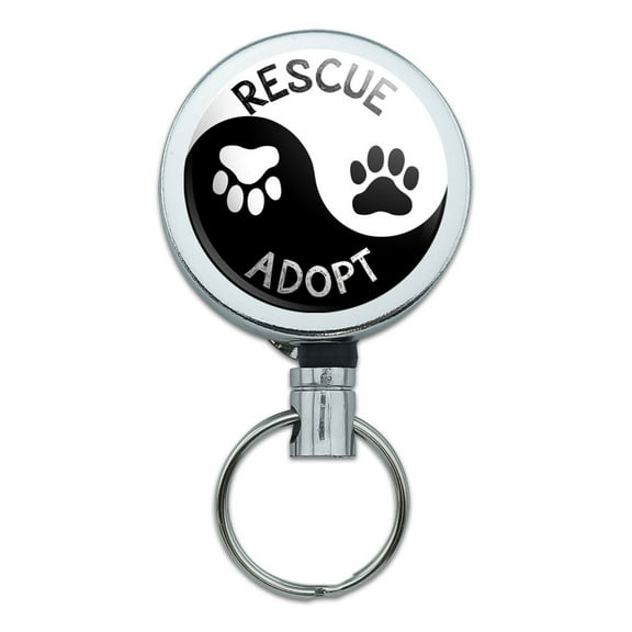Rescue Adopt Yin Yang Paw Prints Dogs Cats Retractable Belt Clip Badge Key Holder