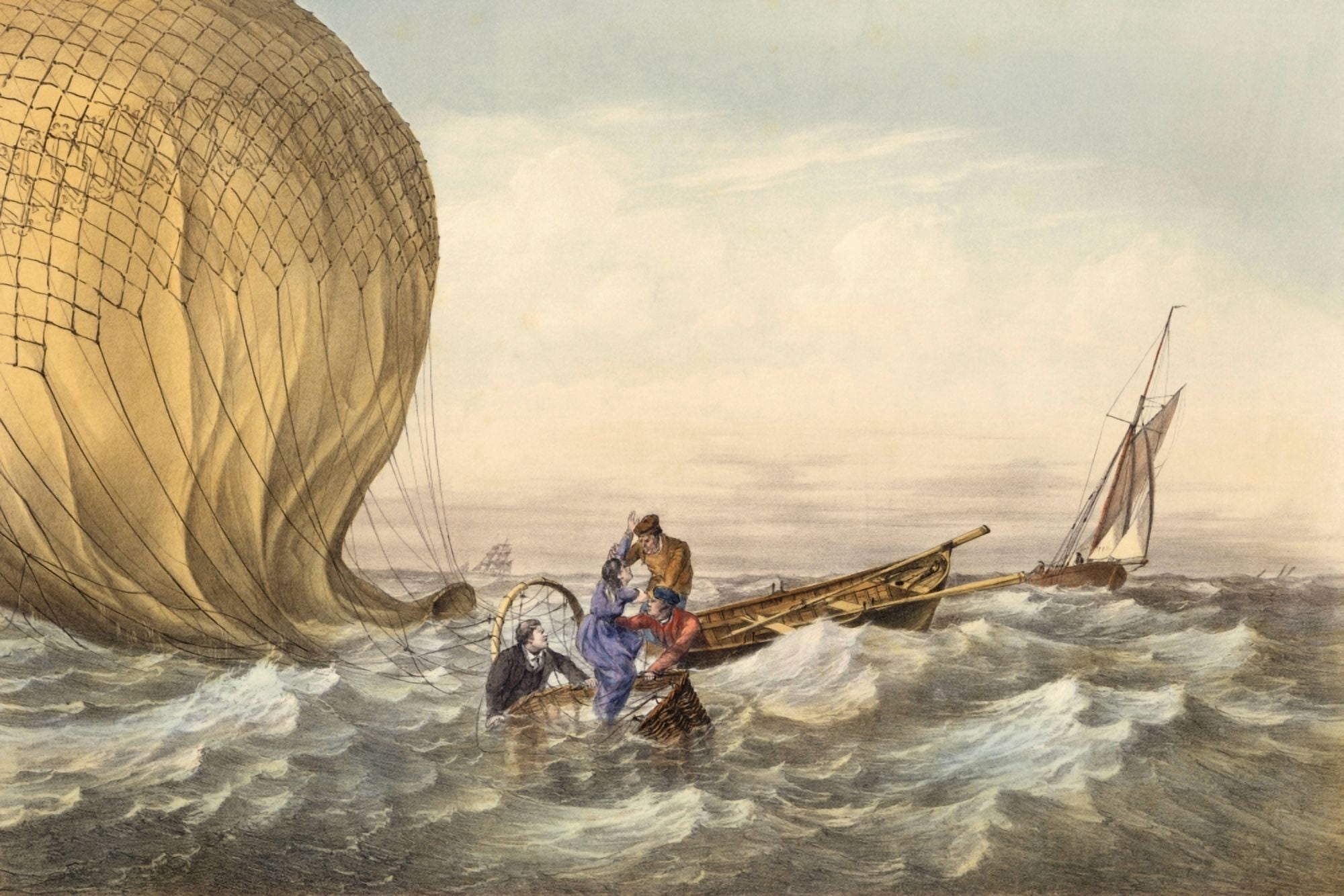 Rescue At Sea Of Downed Balloonists From A 19Th Century Work Canvas Art - Ken Welsh  Design Pics (36 x 24)