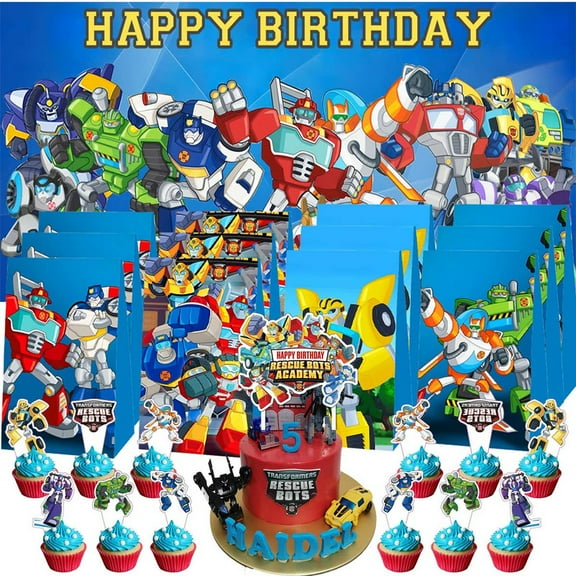 Rescue Bots Goodie Bags Treat Candy Decorations Party Favor Supplies Birthday Cake Topper Backdrop Banner