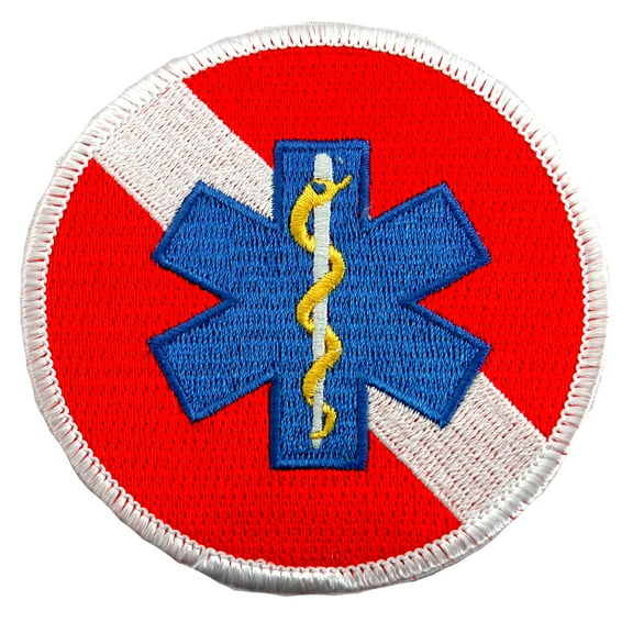 Rescue Diver Round EMT Star of Life Iron-on Embroidered Patch