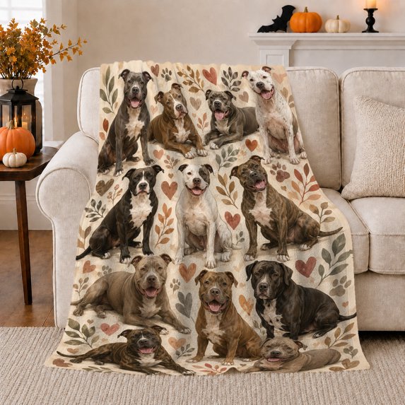 Rescue Dog Collage with Autumn Leaves, Warm Botanical Style for Dog Lovers, Cream Pack Portrait and Pet Adoption Gift, Cozy Flannel Blanket for Bedroom and Guest Room, Pet Home Decor