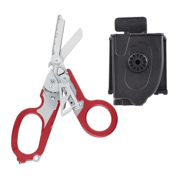 Rescue Emergency Multitool Shears with Folding Scissors, 6 in 1 First Aid Glass Breaker with Strap Cutter Scissors Sheath