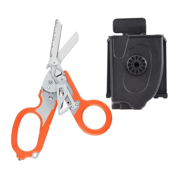 Rescue Emergency Multitool Shears with Folding Scissors, 6 in 1 First Aid Glass Breaker with Strap Cutter Scissors Sheath