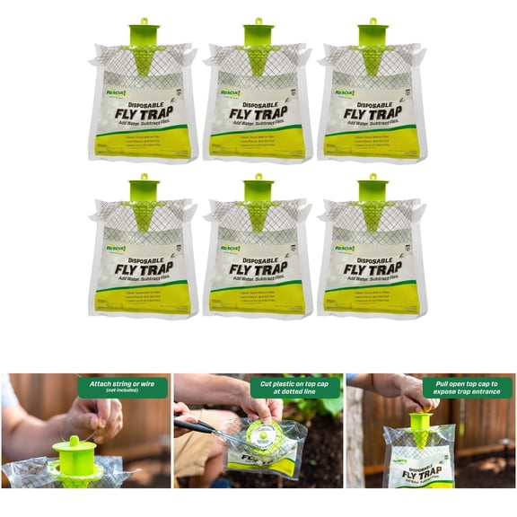 Rescue! FTD Fly Trap - Disposable Outdoor Fly Control with Attractant Bait, 6-Pack, Plastic, Round