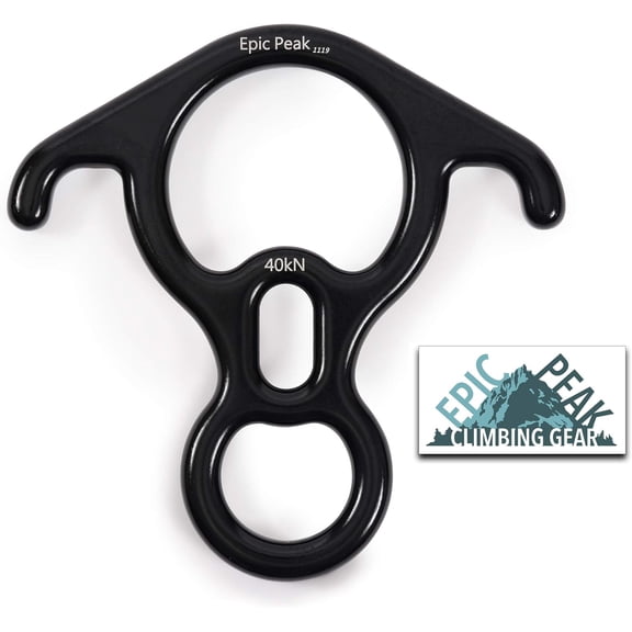 Rescue Figure 8 Descender - Gear for Belaying, Rappelling, Rock Climbing, Training, Emergency - Serious Rope Action and Control - Large Bent Ears, Belay Slots - 40 KN, 9000lbs. Limit