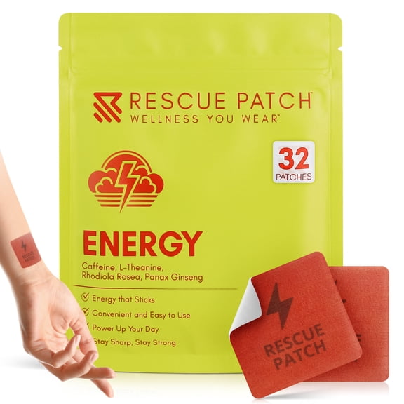 Rescue Patch Energy Patch Wearable Caffeine Patch for Adults, Daily Wellness Patch for Work, Travel & On-the-Go Routines, 32 Count