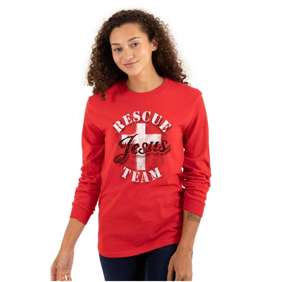 Rescue Team Jesus Cross Christian Long Sleeve TShirt Men Women Brisco Brands S