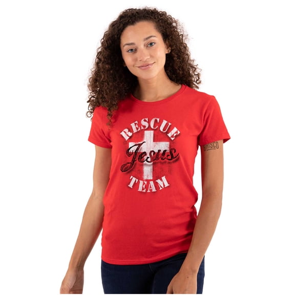 Rescue Team Jesus Cross Christian Womens Slim Fit Graphic Tee Brisco Brands S
