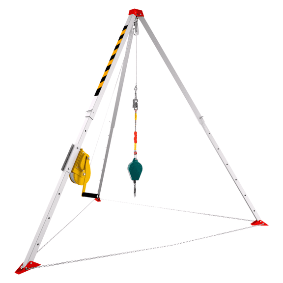 Rescue Tripod System, 0.2-inch Diameter Steel Cable, High-Strength Aluminum, Auto-Lock, Manhole Tripod, Factories, Sewers, Pipelines