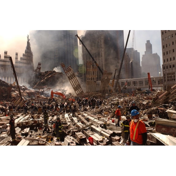 Rescue Workers And Firefighters In The Wreckage At The World Trade Center Two Days After The 9-11 Terrorist Attacks On Spt. 13 2001. View Toward The Southwest Area Of Wtc Site. Photo By Everett