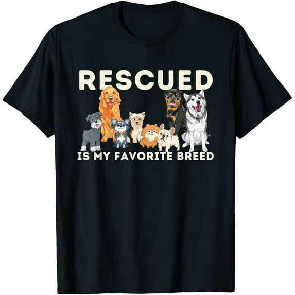 Rescued Is My Favorite Breed T-Shirt Animal Rescue Pet Adoption Lover Tee
