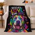 thumbnail image 1 of Rescued Love Runs Deep Dog Portrait, Uplifting Graphic Style for Dog Lovers, Rainbow Rescue Quote and Pet Adoption Gift, Soft Flannel Blanket for Bedroom and Family Room, Pet Home Decor, 1 of 9