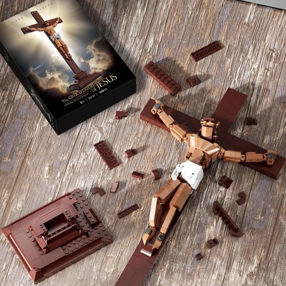 The Rescuer - Crucifixion of Jesus Building Blocks Set, Cross-shaped Building Toys, Collectible Christ Theme Toy, Great for Hand on Skills & Family Playing, Perfect Easter Christmas Gifts & Decors