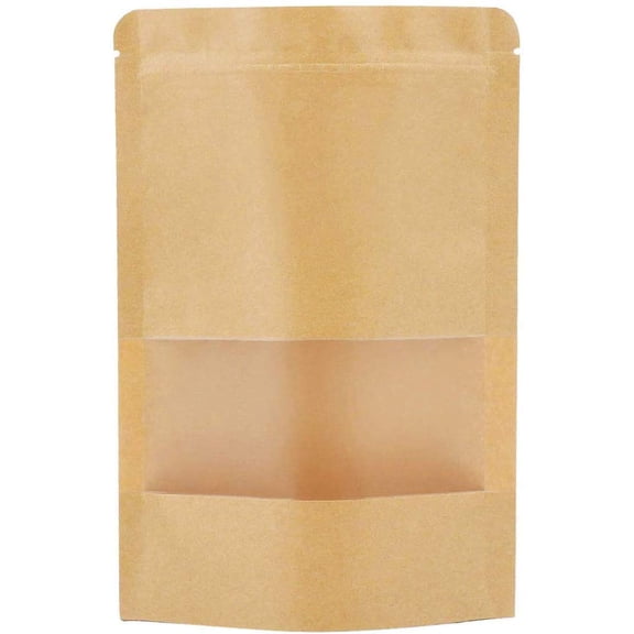 Resealable Brown Paper Stand Up Pouches With Window, 50Pcs 5.5"x7.8" Zip Lock Coffee Packaging, Kraft Candy Sealable Bags for Food