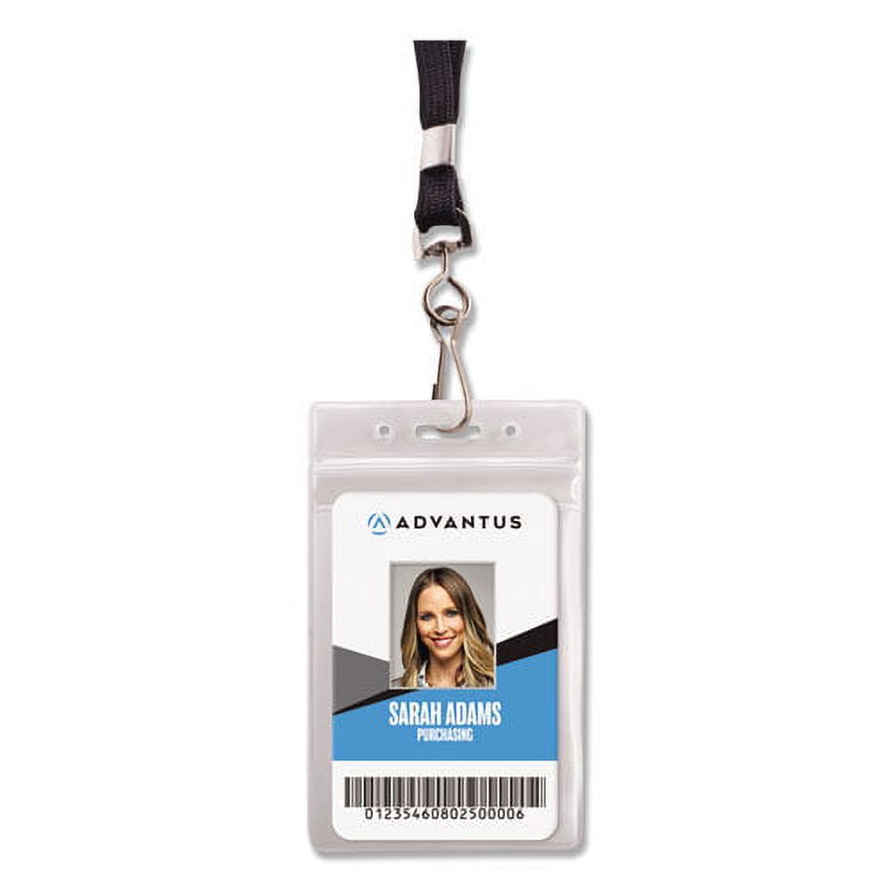 Resealable ID Badge Holders, JHook and 36" Lanyard, Vertical, Frosted