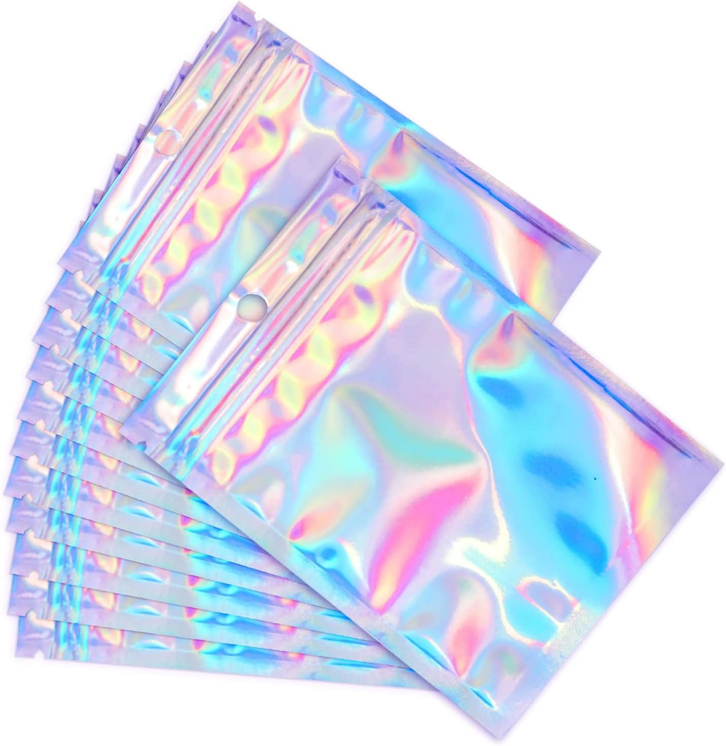 Resealable Mylar Bags [100 PCS ] Holographic Packaging Bags Odor Proof