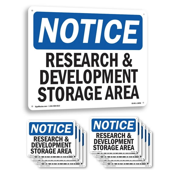 Research And Development Storage Area OSHA Notice Rigid Plastic Sign 10 Inch x 7 Inch - 10 Pack