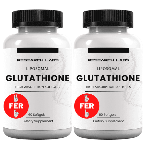 Research Labs Liposomal Glutathione Supplement w/ Gluta-IV, 2 Fer 1 Bottle, 100x More Absorption Over Powder Glutathione. 120 Total Liposomal Softgels