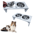 thumbnail image 1 of Research Labs Modern & Elegant Bamboo Elevated Dog Bowls / Cat Bowls. Our Durable & Beautiful Raised Pet Feeder Bowl Stand Includes 2 Stainless Steel Food & Water Bowls. (White), 1 of 5