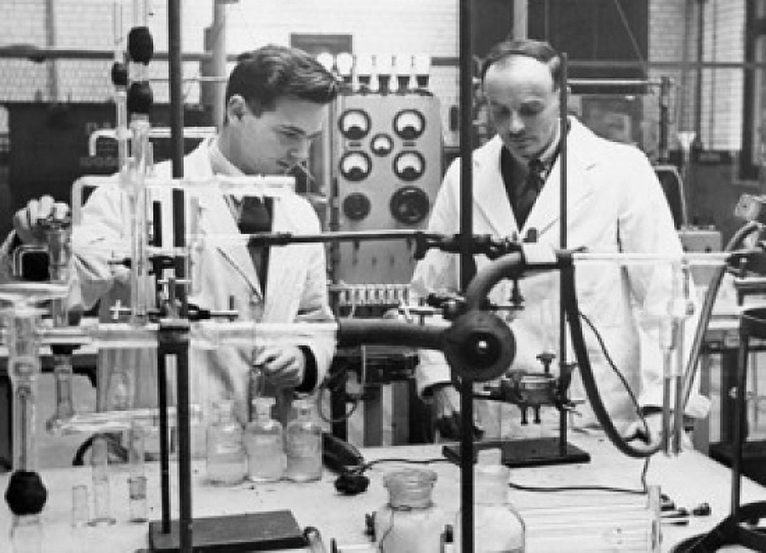 Researchers performing experiment in a laboratory University of Manchester England Canvas Art - (18 x 24)