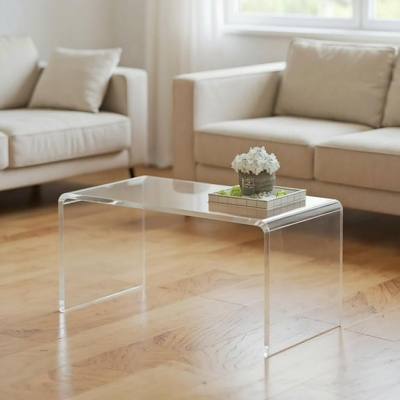 Resenkos 0.6" Thick Acrylic Coffee Table, 32" Long Rectangle Waterfall Coffee Table, Waterfall end table with a U-shape, No assembly required,Clear