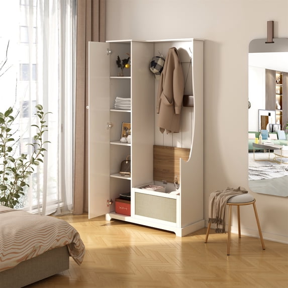 Resenkos 1 Door Closet, Accent Storage Cabinet Suitable for Living Room, Entryway, Bedroom, White