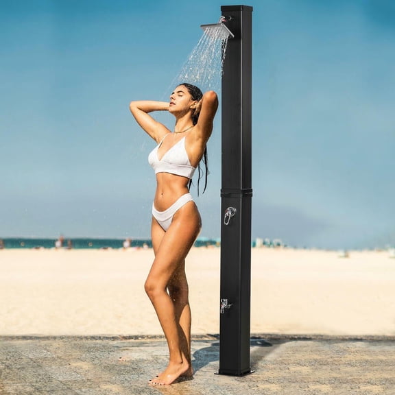 Resenkos 10.6 Gallons Solar Heated Shower, 7ft 2-Section Design, Free-Rotating Head, Temp Adjustment, Foot Shower