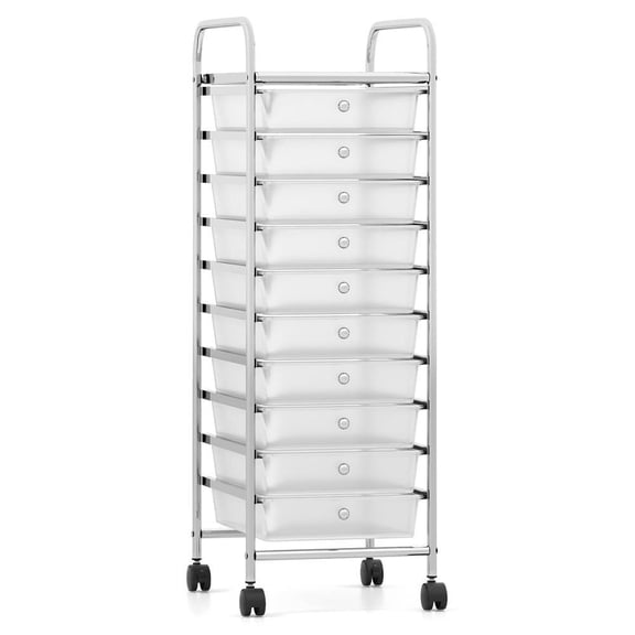 Resenkos 10-Drawer Rolling Storage Organizer Cart with Metal Frame and Locking Casters - White