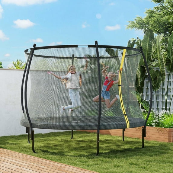 Resenkos 10-Foot Round Outdoor Trampoline with Safety Enclosure and ASTM Certification - Black
