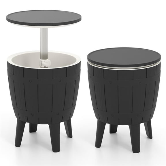 Resenkos 10 Gallon Cooler Bar Table Outdoor Coffee Table Ice Bucket with Telescopic Tabletop for Beer and Wine-Black