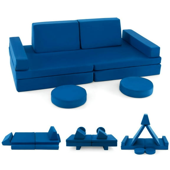 Resenkos 10-Piece Kids Play Couch Sofa with Portable Handle-Blue, Kids Chairs for Kids