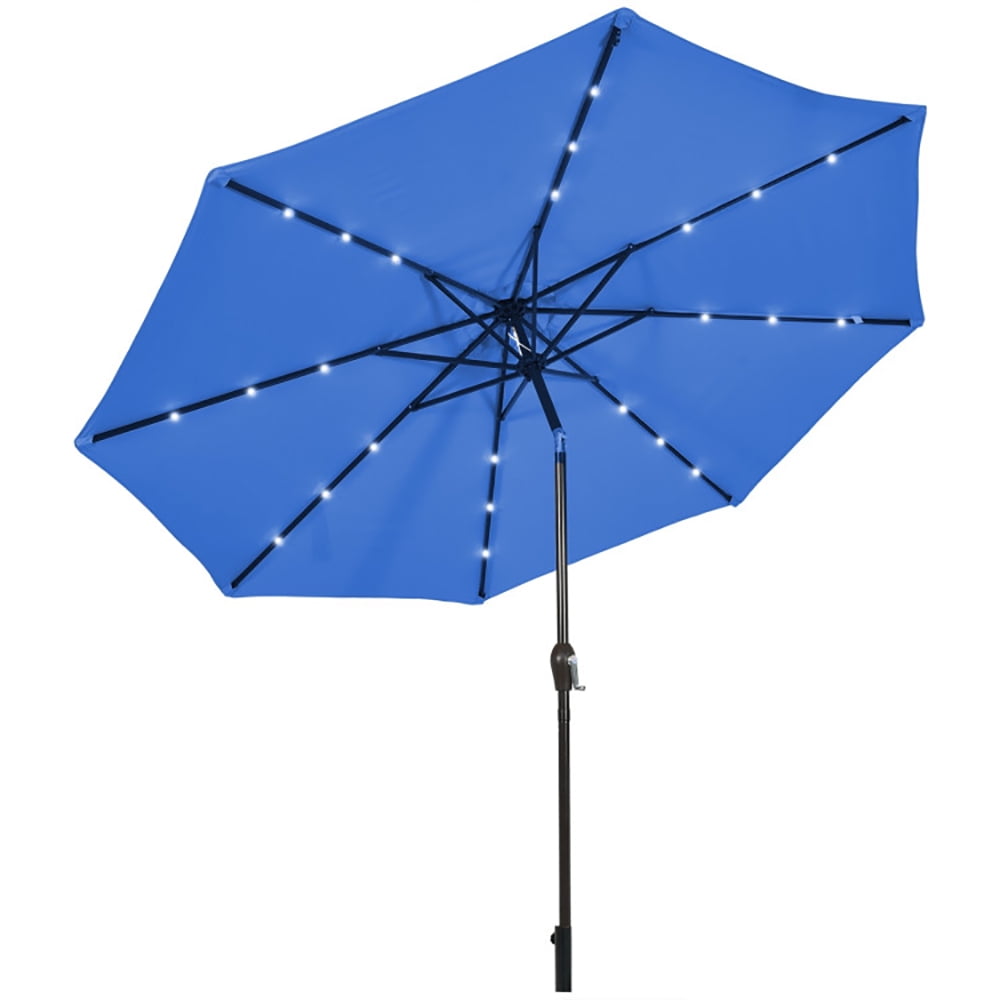 Resenkos 10' Solar LED Lighted Patio Market Umbrella Shade Tilt Adjustment Crank-Blue, Patio Offset Umbrella with Easy Tilt Adjustment, Outdoor Hanging Umbrella, Sunshade Umbrella Canopy