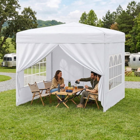 Resenkos 10 x 10 Ft Outdoor Commercial Pop Up Canopy Tent with Removable Sidewalls, Flame Resistant UV Protection Shelter for Patio and Events, White
