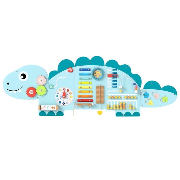 Resenkos 11-in-1 Dinosaur Themed Montessori Busy Board Wall Panel - Blue