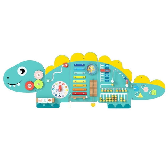 Resenkos 11-in-1 Dinosaur Themed Montessori Busy Board Wall Panel - Green