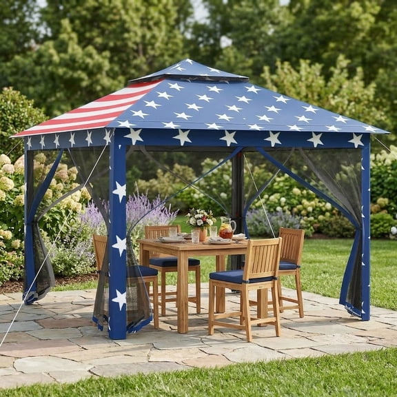Resenkos 11 x 11 Ft 2 Tier Pop Up Gazebo Tent with Mesh Screens and Carry Bag, Double Vented Portable Canopy Shelter for Backyard and Beach, Blue