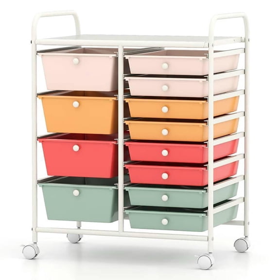Resenkos 12 Drawer Utility Rolling Cart, Multi-Use Storage Cart with Drawers for Home Office Garage, Multicolor