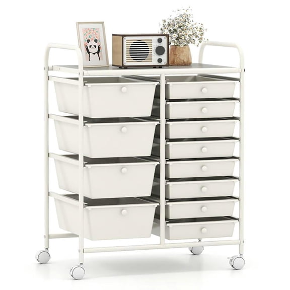 Resenkos 12 Drawer Utility Rolling Cart, Multi-Use Storage Cart with Drawers for Home Office Garage, White