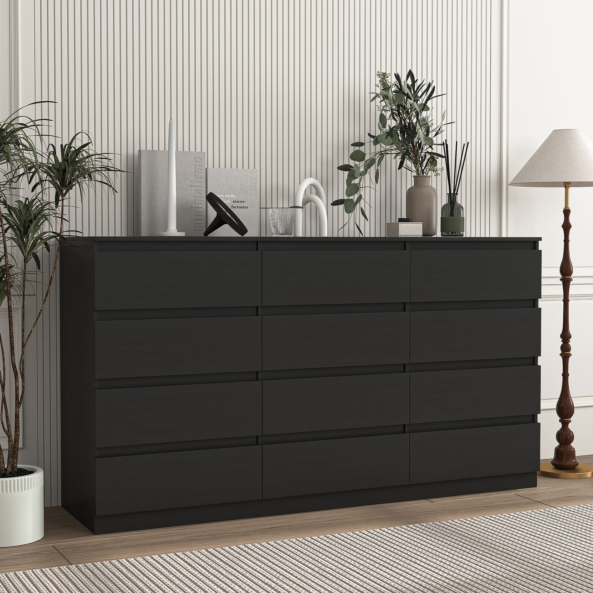 Resenkos 12 Drawer Wide Dressers for Bedroom, Modern Chest of Drawer Organizer, Black