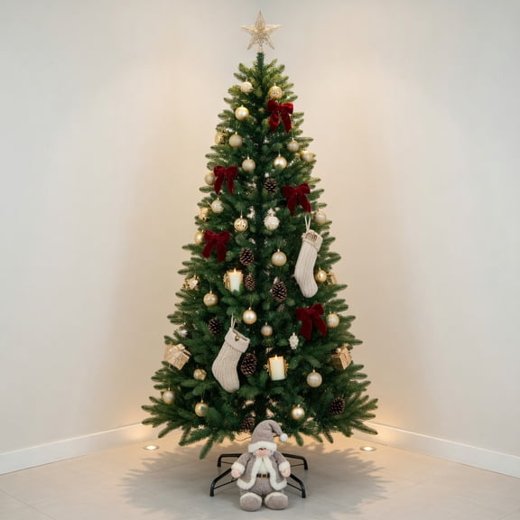 Resenkos 12-Ft Tall Artificial Christmas Tree - 800 Warm White LEDs, Green