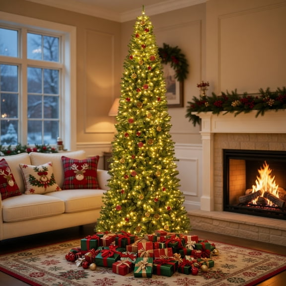 Resenkos 12-Ft Tall Pre-Lit Hinged Artificial Christmas Tree - 2536 PVC Branch Tips, Showstopping Statement Piece for Foyers & Large Living Rooms, Green