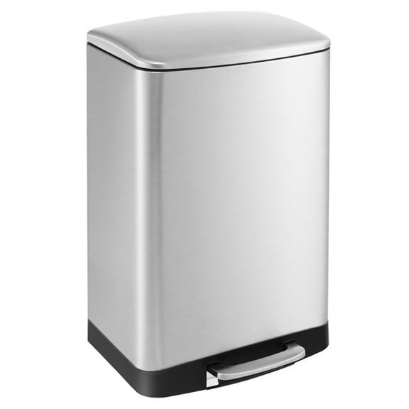 Resenkos 13.2 Gal Stainless Steel Trash Can with Lock Device-Sliver, Metal Kitchen Step Recycle Bin, Metal Dustbin
