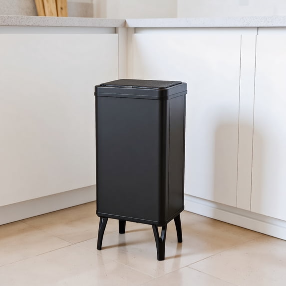 Resenkos 13.2 Gallon Stainless Steel Trash Can with Stay-on Lid and Soft Closure-Black