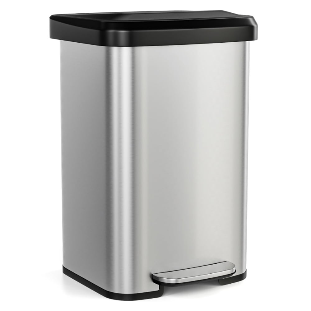 Resenkos 13.2 Gallon Step Trash Can with Soft Close Lid and Deodorizer CompartmentSilver, Metal