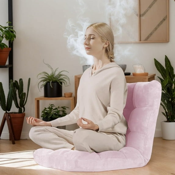 Resenkos 14-Position Adjustable Cushioned Floor Chair-Light Pink, Folding Floor Gaming Chair for Living Room Bedroom