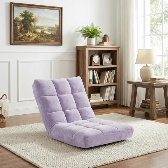 Resenkos 14-Position Adjustable Cushioned Floor Chair, Multi-Angle Lounging Seat for Meditation Gaming & Bedroom Relaxation, Light Purple